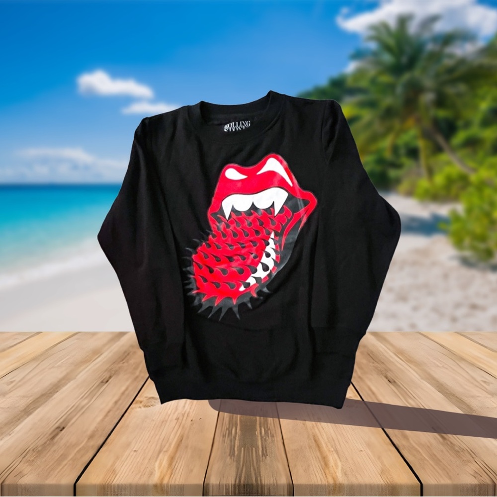 Authentic The Rolling Stones Black and Red Graphic Crewneck Sweater
